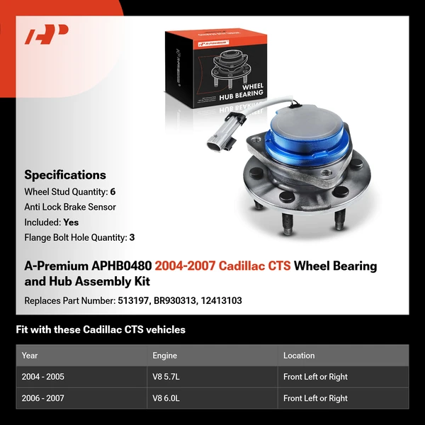 A-Premium APHB0480 2004-2007 Cadillac CTS Wheel Bearing and Hub Assembly Kit
