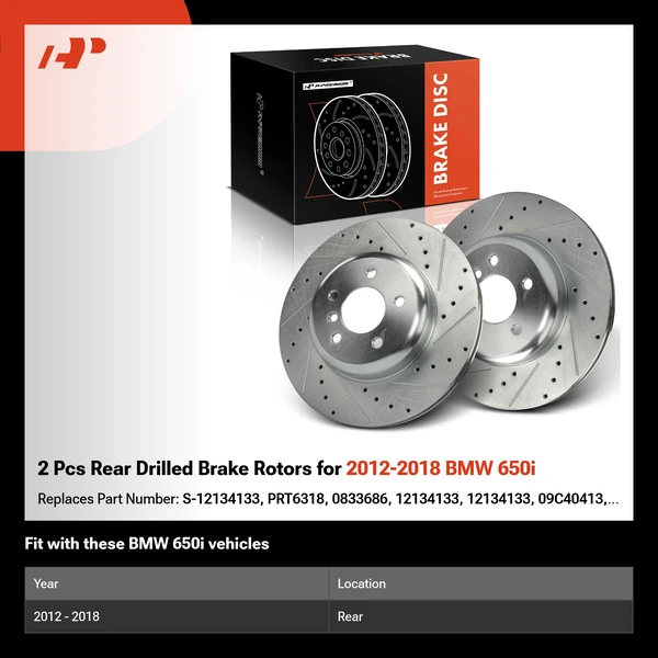 2 Pcs Rear Drilled Brake Rotors for 2012-2018 BMW 650i