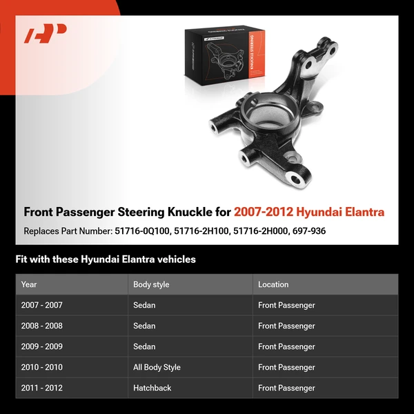 Front Passenger Steering Knuckle for 2007-2012 Hyundai Elantra