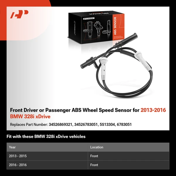 Front Driver or Passenger ABS Wheel Speed Sensor for 2013-2016 BMW 328i xDrive
