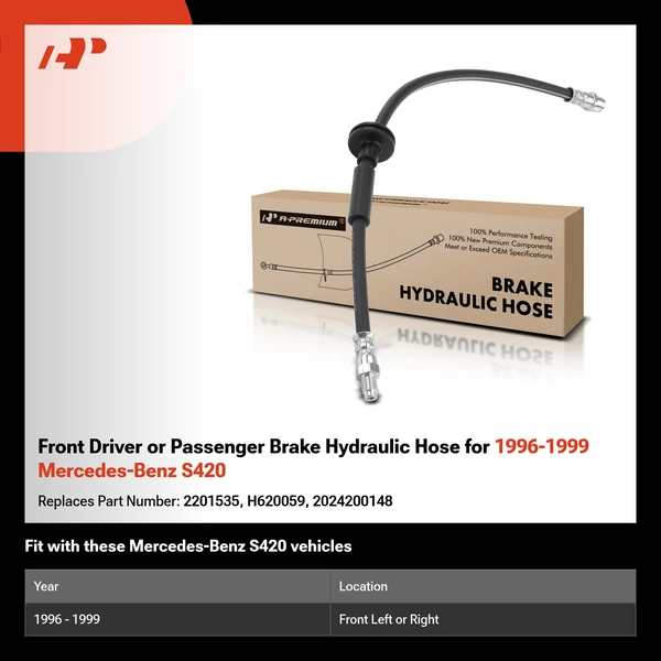 Front Driver or Passenger Brake Hydraulic Hose for 1996-1999 Mercedes-Benz S420