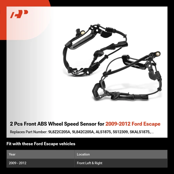 2 Pcs Front ABS Wheel Speed Sensor for 2009-2012 Ford Escape
