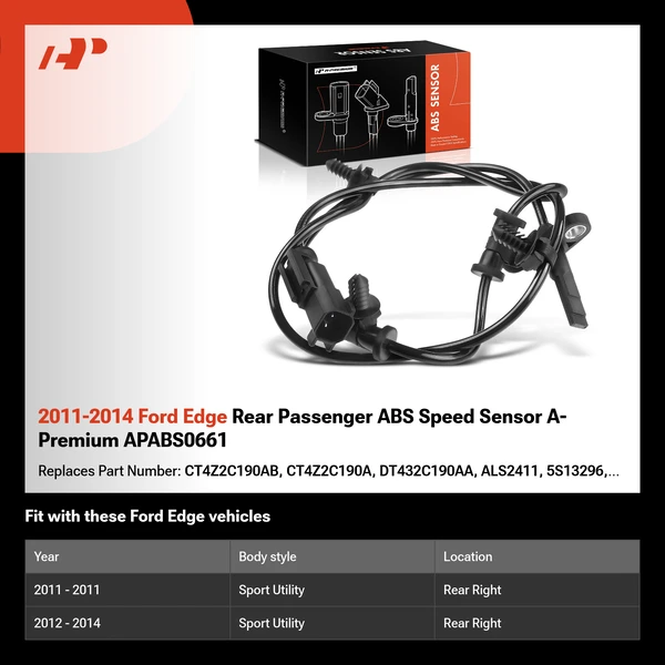 2011-2014 Ford Edge Rear Passenger ABS Speed Sensor A-Premium APABS0661