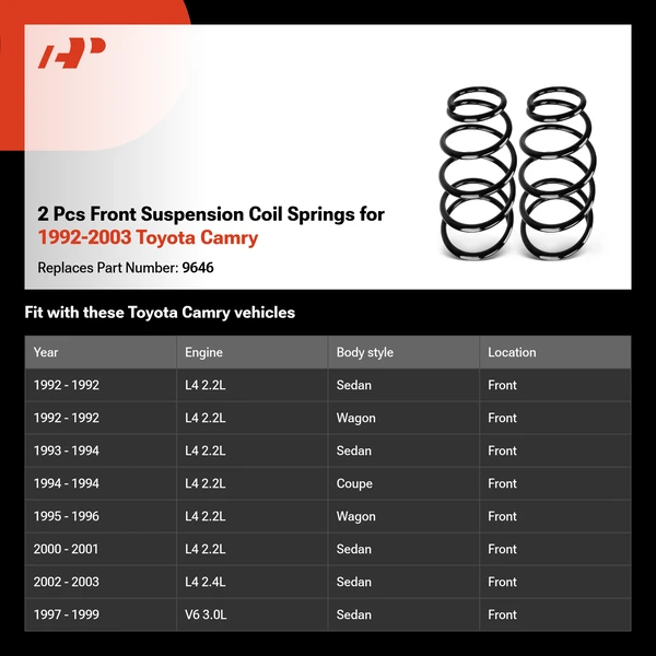 2 Pcs Front Suspension Coil Springs for 1992-2003 Toyota Camry