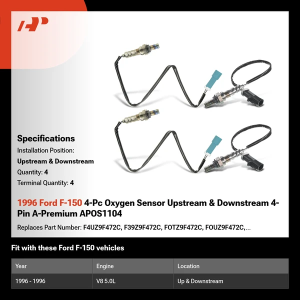 1996 Ford F-150 4-Pc Oxygen Sensor Upstream & Downstream 4-Pin A-Premium APOS1104