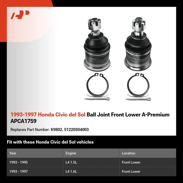 1993-1997 Honda Civic del Sol Ball Joint Front Lower A-Premium APCA1759