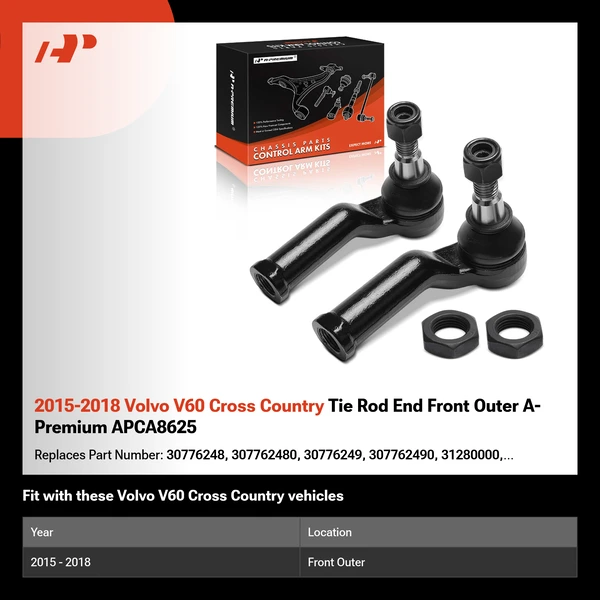 2015-2018 Volvo V60 Cross Country Tie Rod End Front Outer A-Premium APCA8625