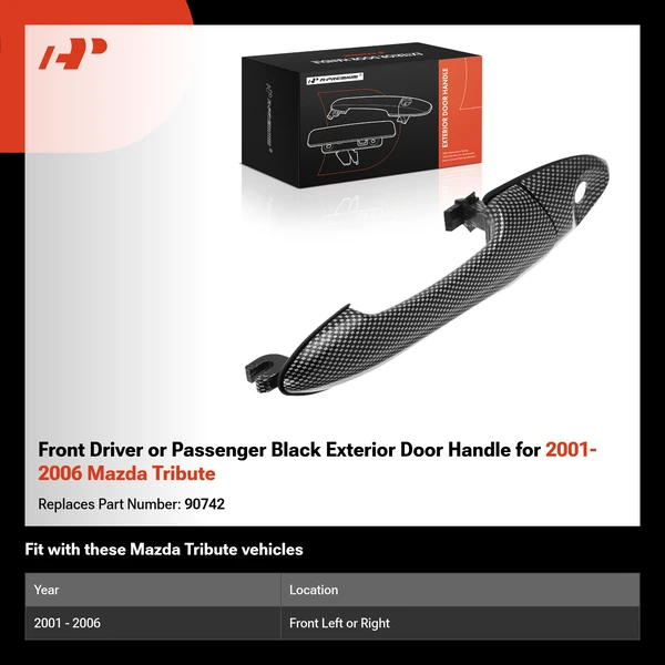 Front Driver or Passenger Black Exterior Door Handle for 2001-2006 Mazda Tribute