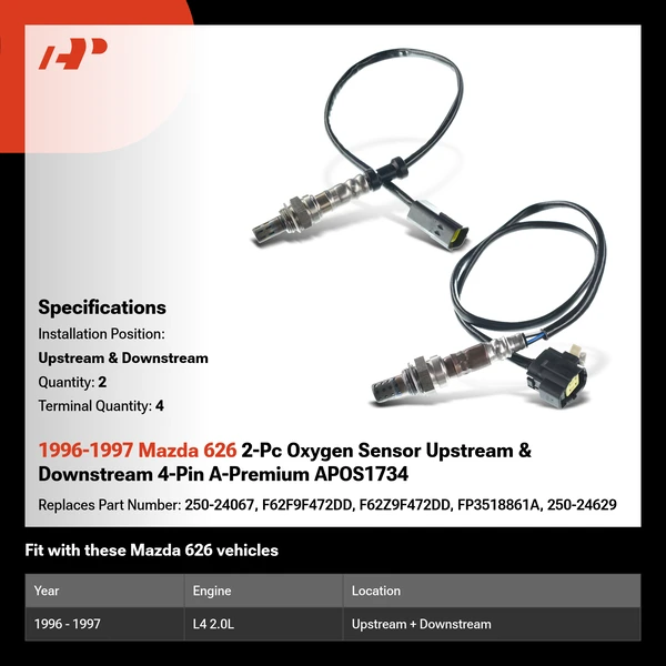 1996-1997 Mazda 626 2-Pc Oxygen Sensor Upstream & Downstream 4-Pin A-Premium APOS1734
