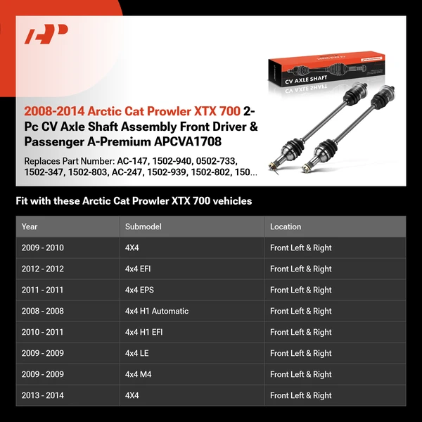 2008-2014 Arctic Cat Prowler XTX 700 2-Pc CV Axle Shaft Assembly Front Driver & Passenger A-Premium APCVA1708