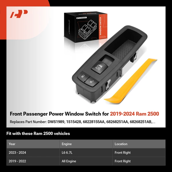 Front Passenger Power Window Switch for 2019-2024 Ram 2500