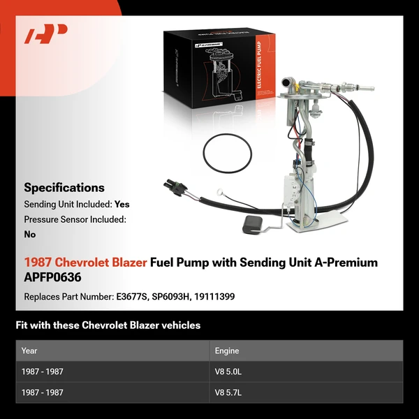 1987 Chevrolet Blazer Fuel Pump with Sending Unit A-Premium APFP0636