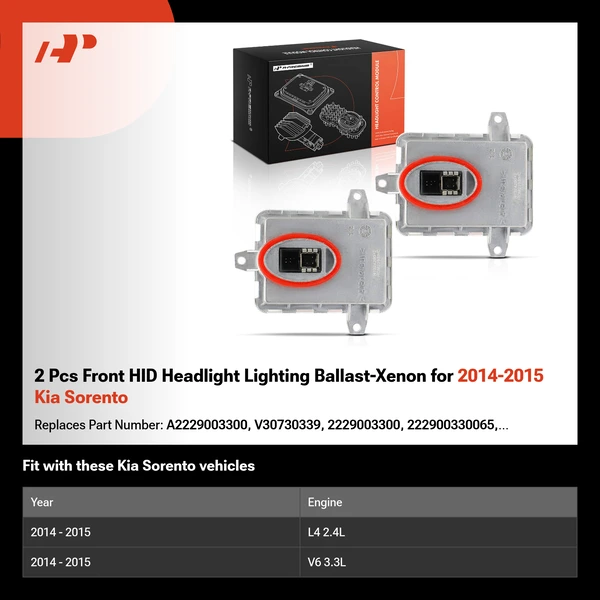 2 Pcs Front HID Headlight Lighting Ballast-Xenon for 2014-2015 Kia Sorento