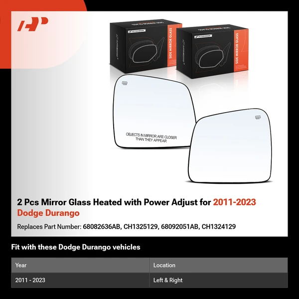 2 Pcs Mirror Glass Heated with Power Adjust for 2011-2023 Dodge Durango