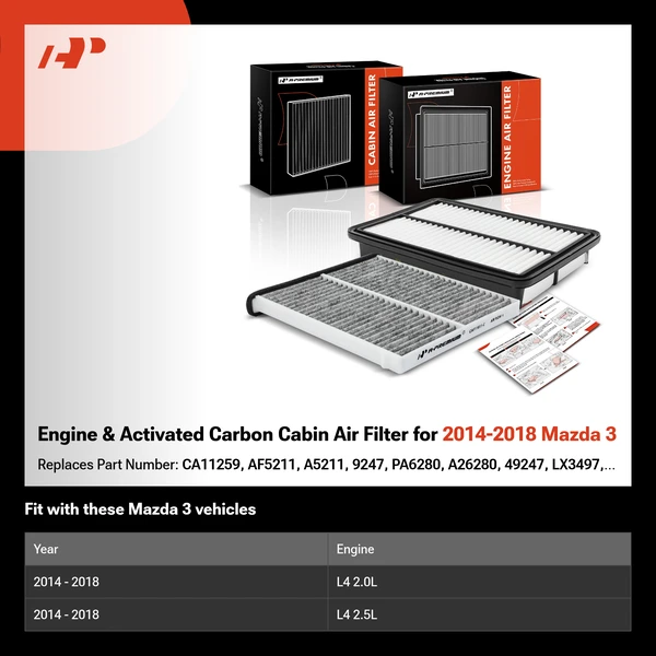 Engine & Activated Carbon Cabin Air Filter for 2014-2018 Mazda 3