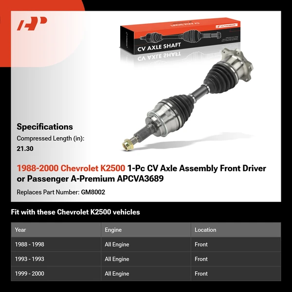 1988-2000 Chevrolet K2500 1-Pc CV Axle Assembly Front Driver or Passenger A-Premium APCVA3689