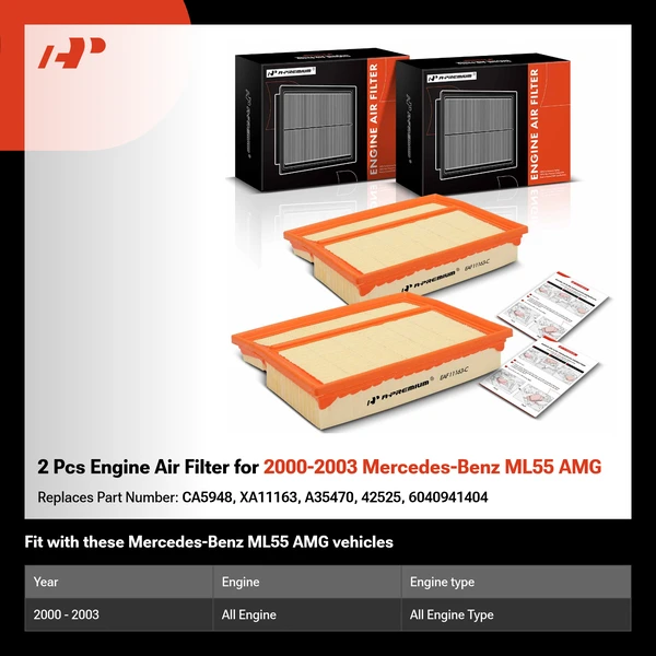 2 Pcs Engine Air Filter for 2000-2003 Mercedes-Benz ML55 AMG