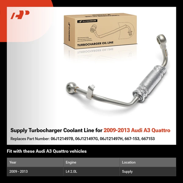 Supply Turbocharger Coolant Line for 2009-2013 Audi A3 Quattro