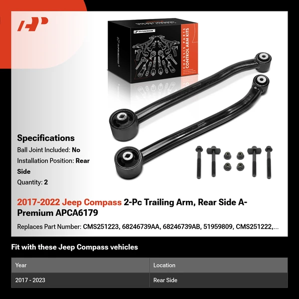2017-2022 Jeep Compass 2-Pc Trailing Arm, Rear Side A-Premium APCA6179