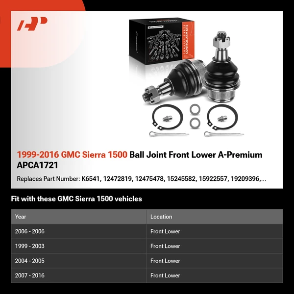 1999-2016 GMC Sierra 1500 Ball Joint Front Lower A-Premium APCA1721