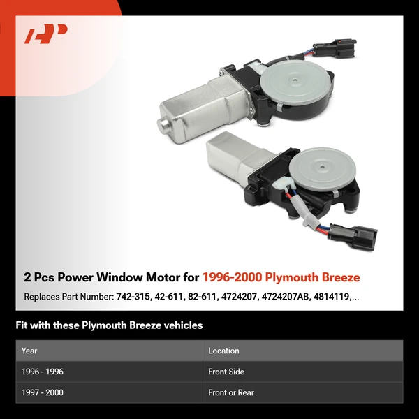 2 Pcs Power Window Motor for 1996-2000 Plymouth Breeze