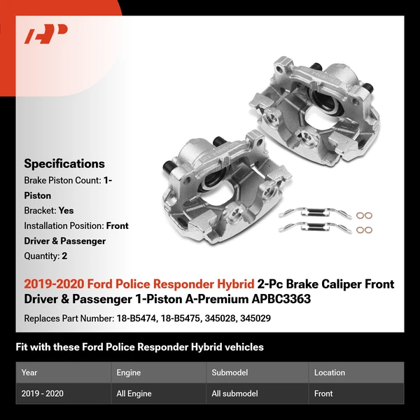 2019-2020 Ford Police Responder Hybrid 2-Pc Brake Caliper Front Driver & Passenger 1-Piston A-Premium APBC3363