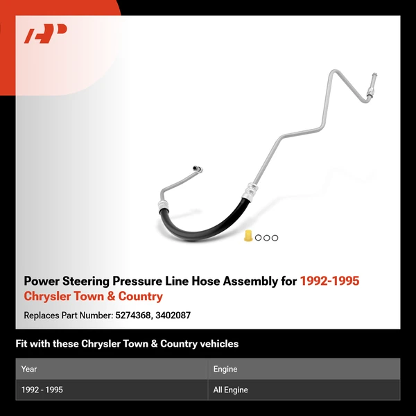 Power Steering Pressure Line Hose Assembly for 1992-1995 Chrysler Town & Country