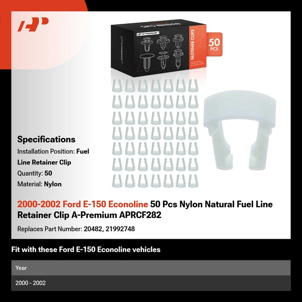 2000-2002 Ford E-150 Econoline 50 Pcs Nylon Natural Fuel Line Retainer Clip A-Premium APRCF282