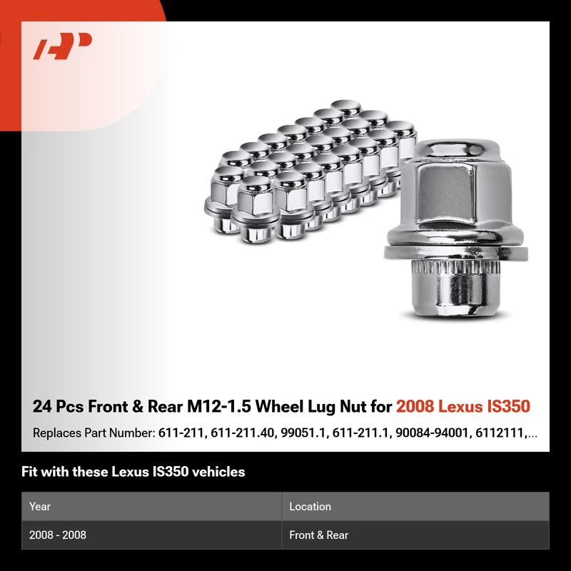 24 Pcs Front & Rear M12-1.5 Wheel Lug Nut for 2008 Lexus IS350