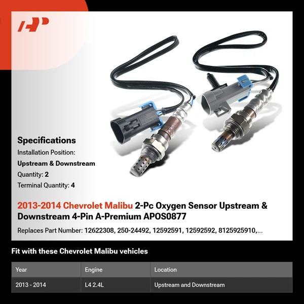 2013-2014 Chevrolet Malibu 2-Pc Oxygen Sensor Upstream & Downstream 4-Pin A-Premium APOS0877