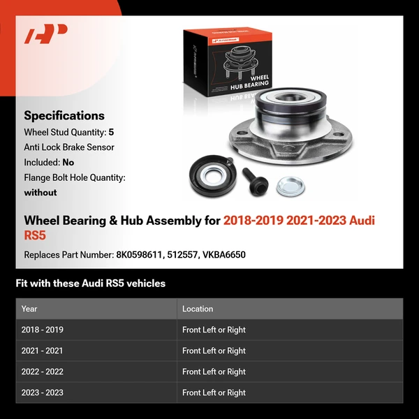 Wheel Bearing & Hub Assembly for 2018-2019 2021-2023 Audi RS5
