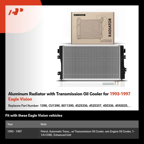 Aluminum Radiator with Transmission Oil Cooler for 1993-1997 Eagle Vision