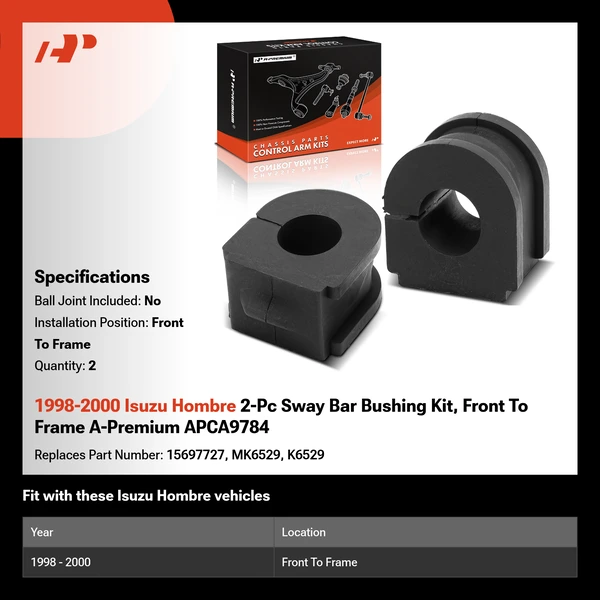 1998-2000 Isuzu Hombre 2-Pc Sway Bar Bushing Kit, Front To Frame A-Premium APCA9784