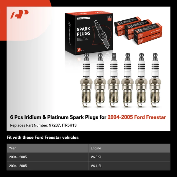 6 Pcs Iridium & Platinum Spark Plugs for 2004-2005 Ford Freestar