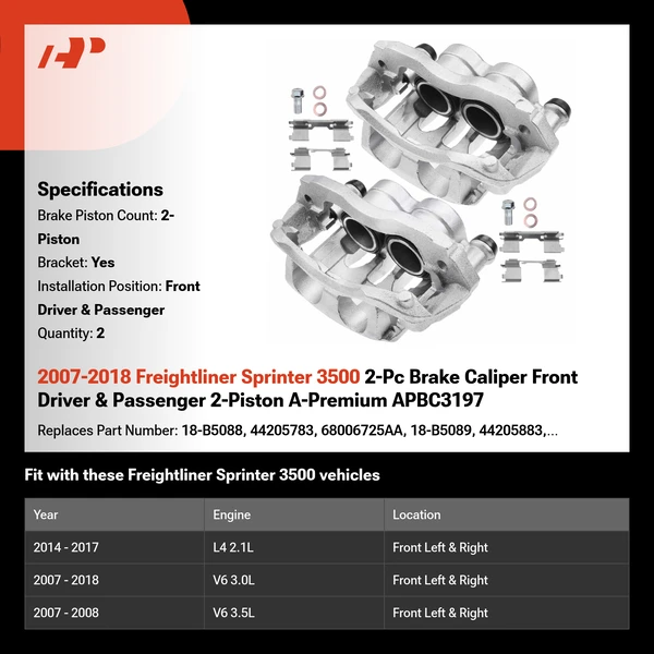 2007-2018 Freightliner Sprinter 3500 2-Pc Brake Caliper Front Driver & Passenger 2-Piston A-Premium APBC3197