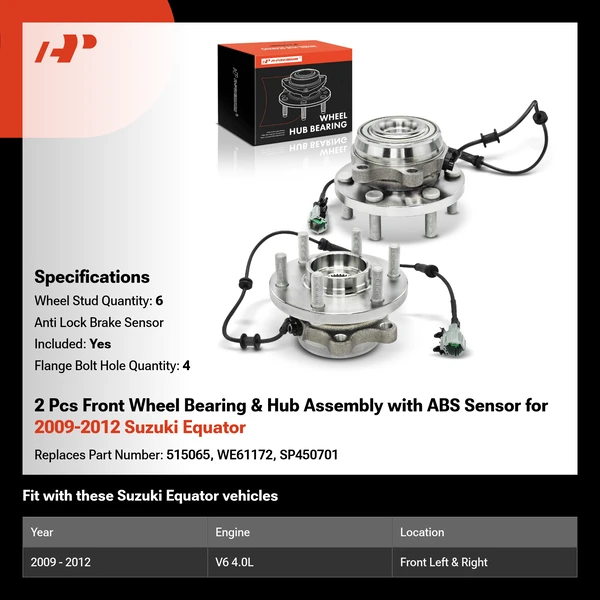 2 Pcs Front Wheel Bearing & Hub Assembly with ABS Sensor for 2009-2012 Suzuki Equator