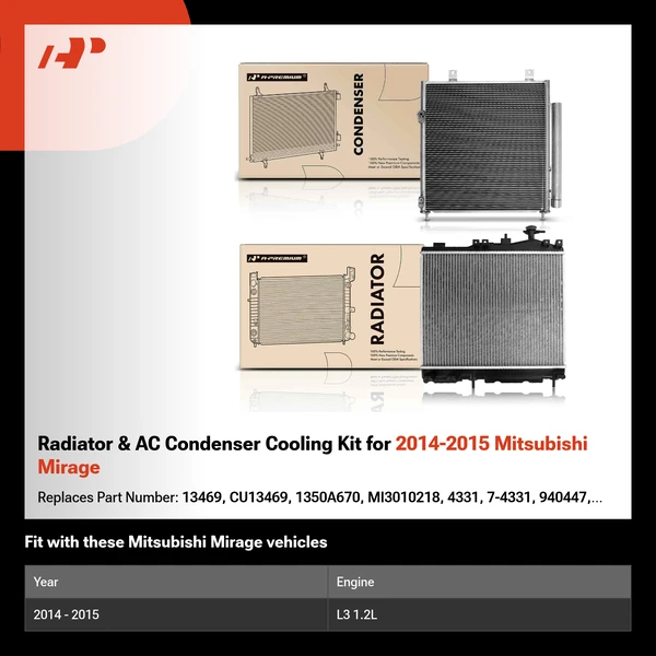 Radiator & AC Condenser Cooling Kit for 2014-2015 Mitsubishi Mirage