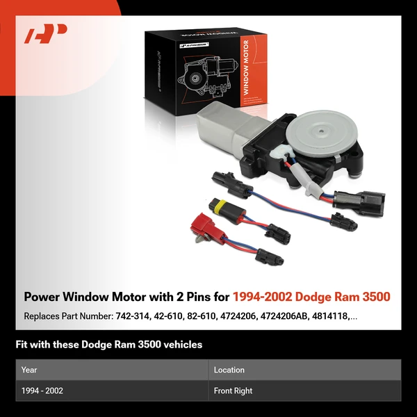 Power Window Motor with 2 Pins for 1994-2002 Dodge Ram 3500