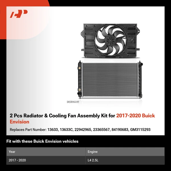 2 Pcs Radiator & Cooling Fan Assembly Kit for 2017-2020 Buick Envision