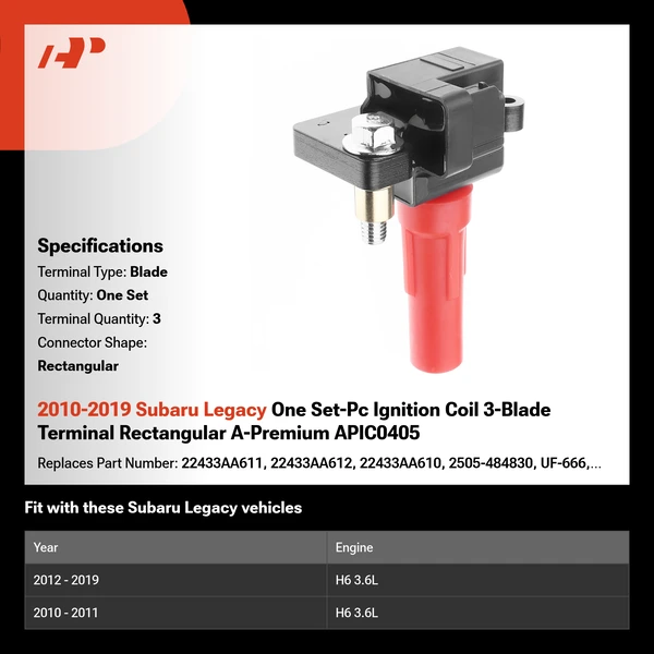 2010-2019 Subaru Legacy One Set-Pc Ignition Coil 3-Blade Terminal Rectangular A-Premium APIC0405
