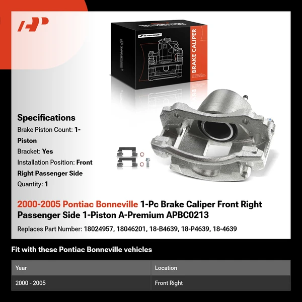 2000-2005 Pontiac Bonneville 1-Pc Brake Caliper Front Right Passenger Side 1-Piston A-Premium APBC0213