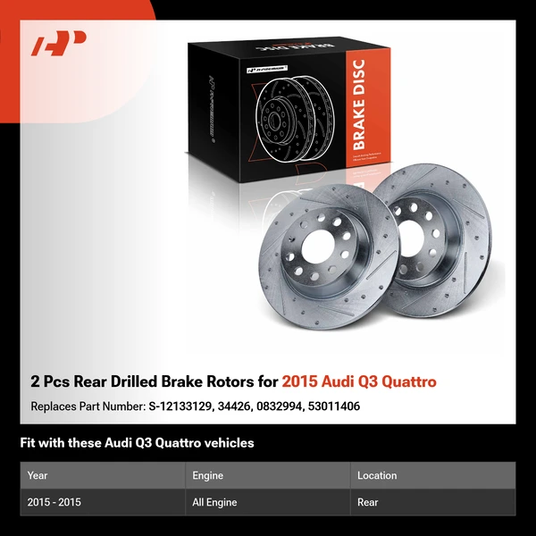 2 Pcs Rear Drilled Brake Rotors for 2015 Audi Q3 Quattro