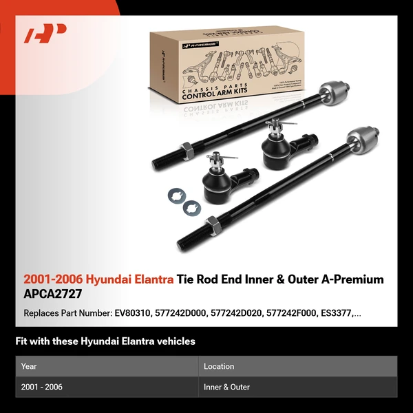 2001-2006 Hyundai Elantra Tie Rod End Inner & Outer A-Premium APCA2727