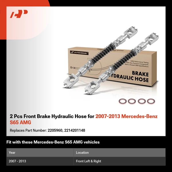 2 Pcs Front Brake Hydraulic Hose for 2007-2013 Mercedes-Benz S65 AMG