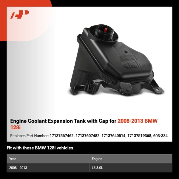 Engine Coolant Expansion Tank with Cap for 2008-2013 BMW 128i
