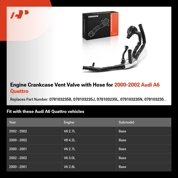 Engine Crankcase Vent Valve with Hose for 2000-2002 Audi A6 Quattro