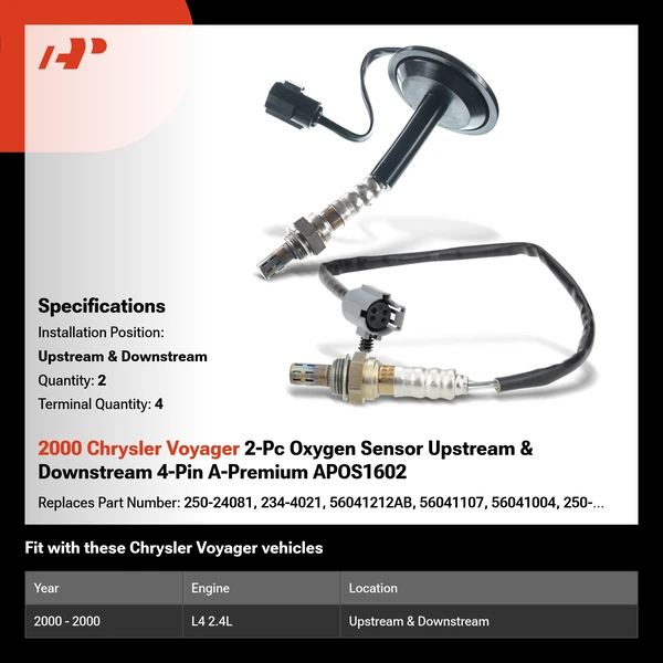 2000 Chrysler Voyager 2-Pc Oxygen Sensor Upstream & Downstream 4-Pin A-Premium APOS1602