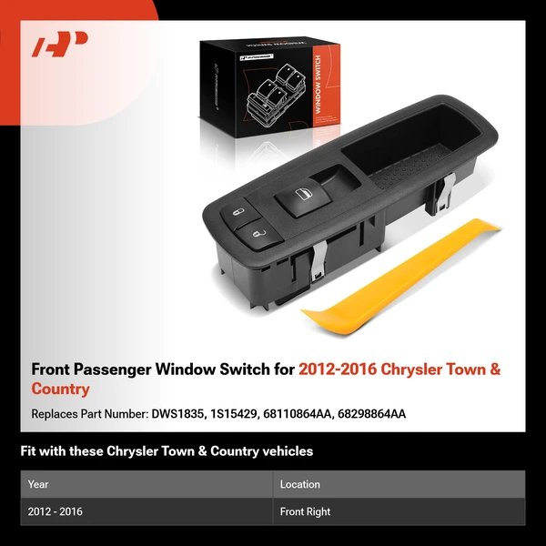Front Passenger Window Switch for 2012-2016 Chrysler Town & Country