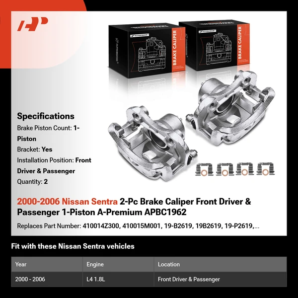2000-2006 Nissan Sentra 2-Pc Brake Caliper Front Driver & Passenger 1-Piston A-Premium APBC1962