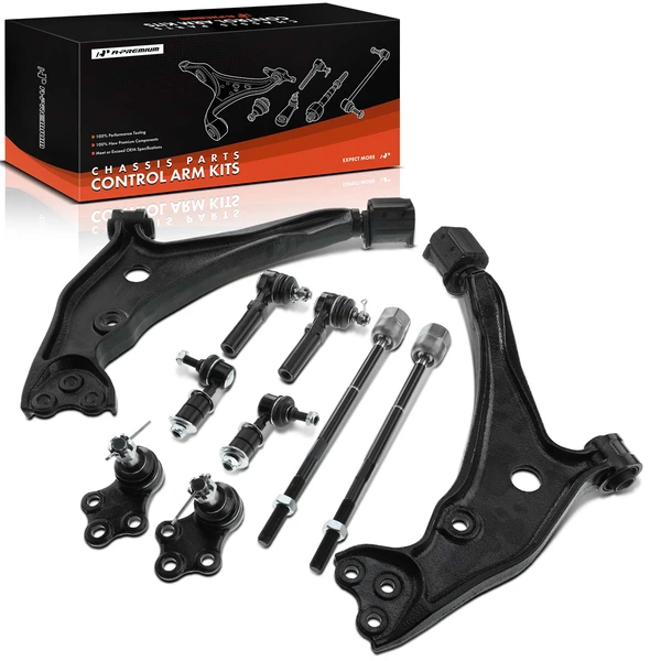 1999-2002 Nissan Quest A Set of 10 Control Arm Ball Joint Sway Bar Link Tie Rod End Kit Front Side A-Premium APCA2332
